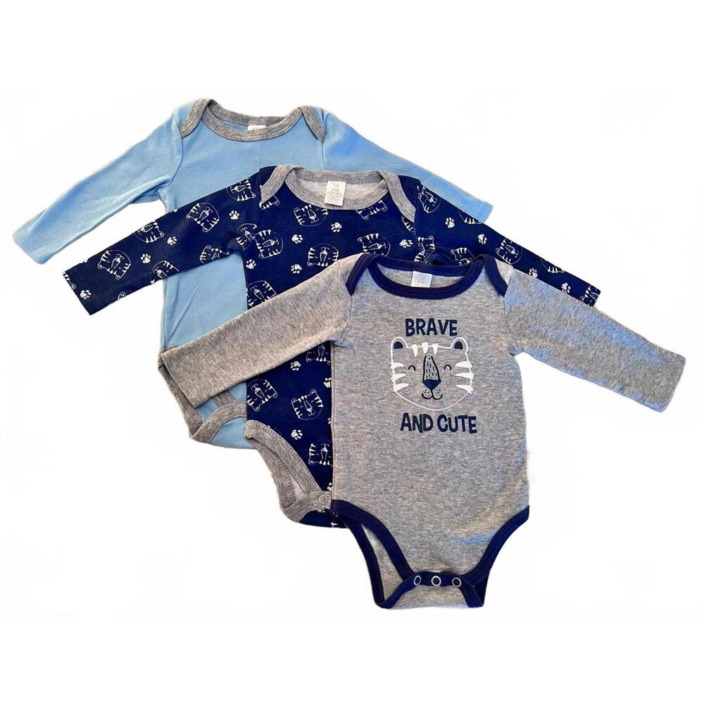 Baby Boy Long Sleeve Bodysuit Shirts, 3-pk Matching Set, Brave & Cute (6-9m)